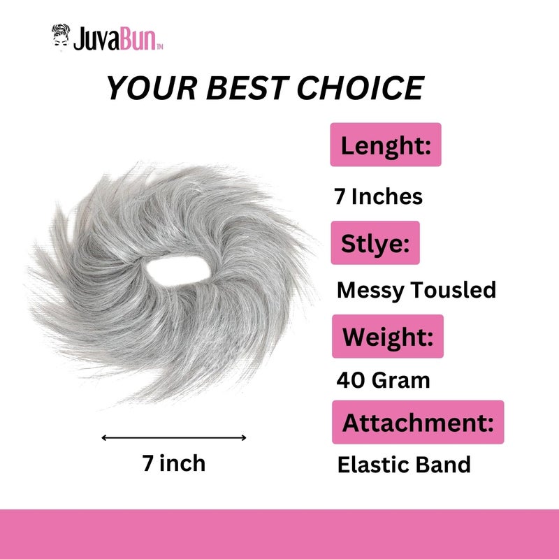 JuvaBun Light Gray Tousled Messy Bun Hair Piece – Updo Hair Pieces Scrunchie for Women, Adds Volume to Thin Hair, Quick Styling, Washable & Soft Natural Look_Llight Gray - Image 3